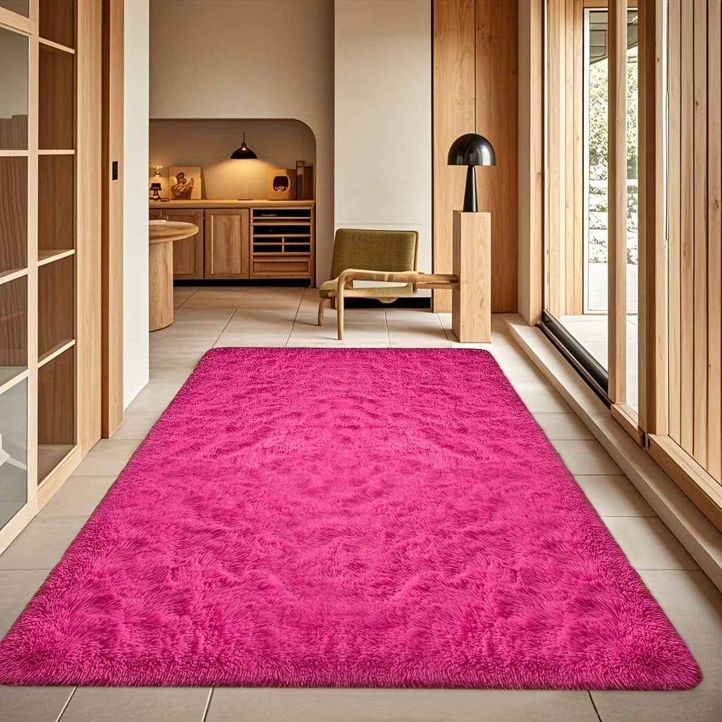 Area Rug Fluffy Faux-Fur Shag in Solid, Tie-Dye and Ombre Colors with Six available Room Sizes