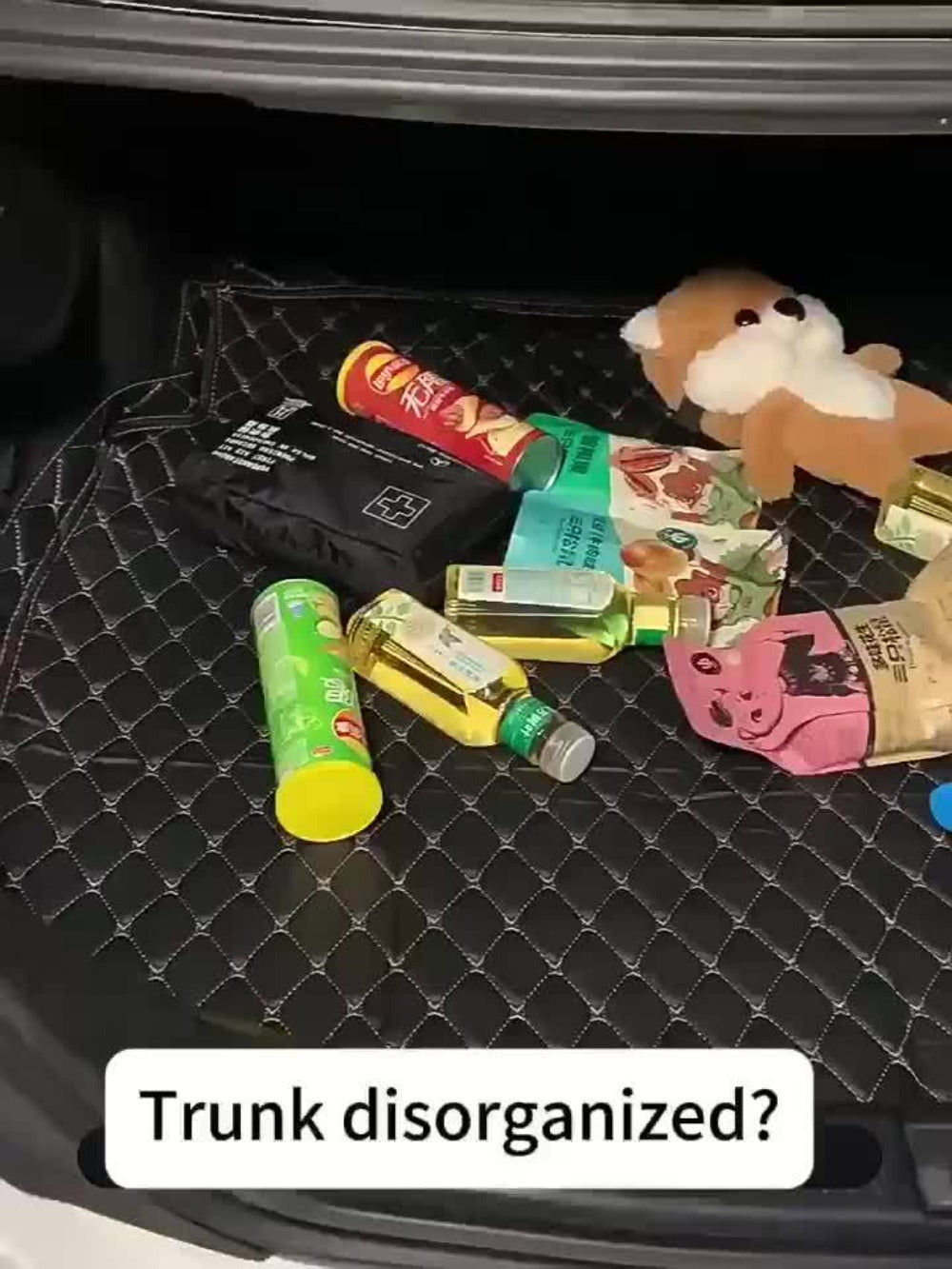 Car Trunk Organizer, Foldable Quilted Lidded Storage Box in Small or Large Size with Black and White Options