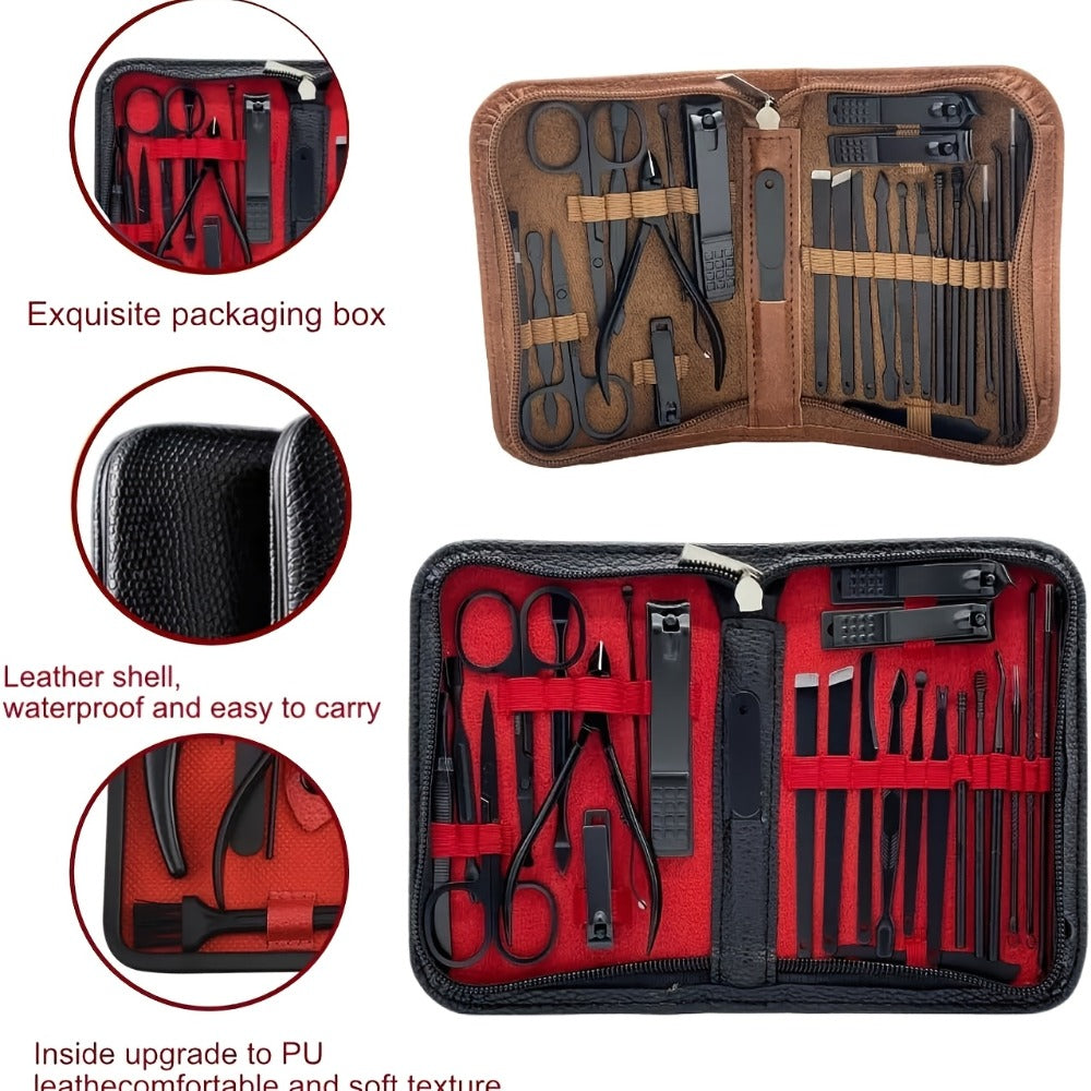 Professional 26-Piece Nail Grooming Kit Stainless Steel with Luxury Zippered Travel Case | Complete Manicure Pedicure Tools Set with Cuticle