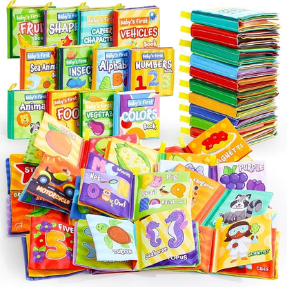 Baby Cloth Books Set of 12, Crinkle Fabric Bath & Sensory Books for Infants & Toddlers, Touch-and-Feel Early Learning First Books