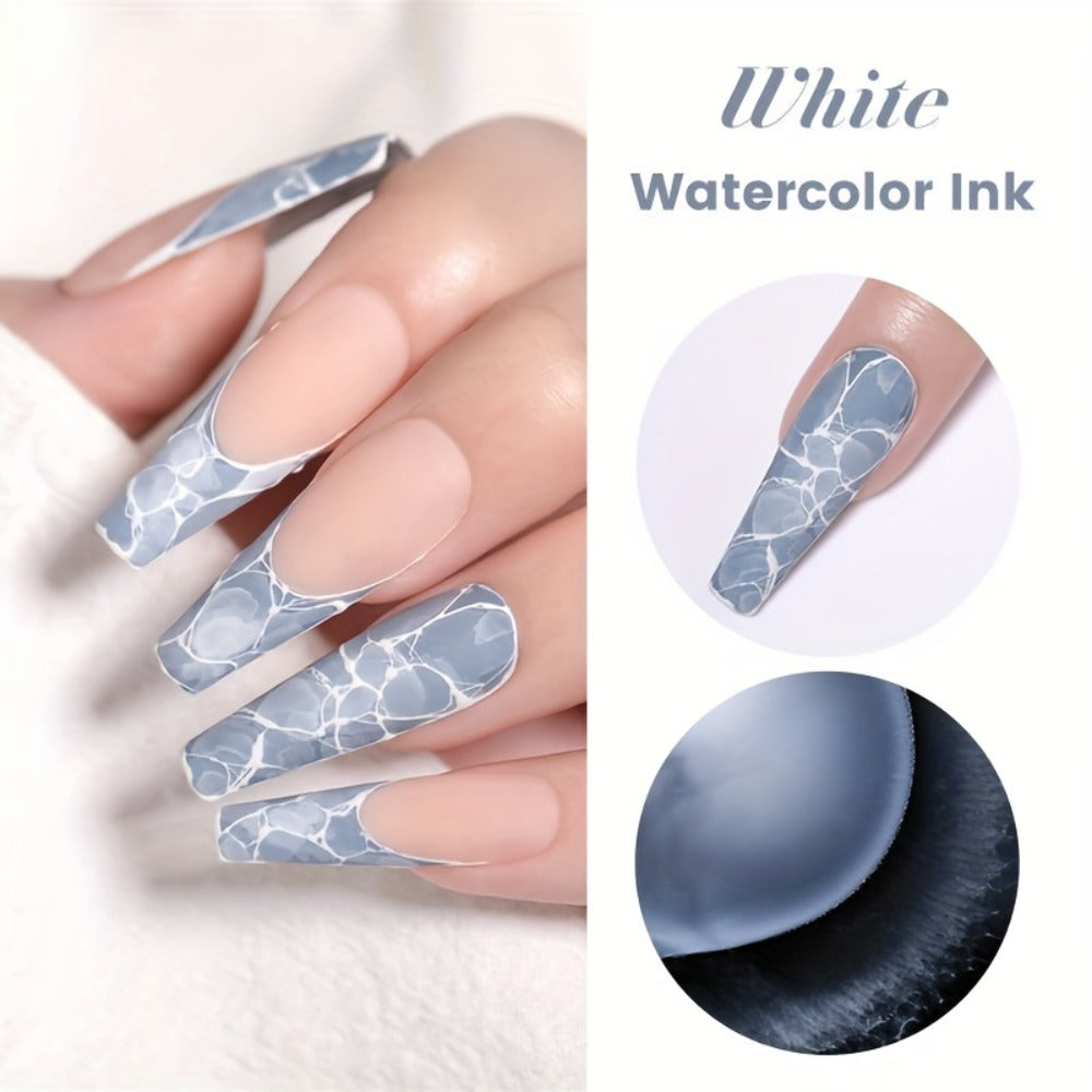 Gel Nail Polish Blooming White Watercolor Gel with Gradient Flower and Marble Effects for UV/LED Soak-Off Nail Art
