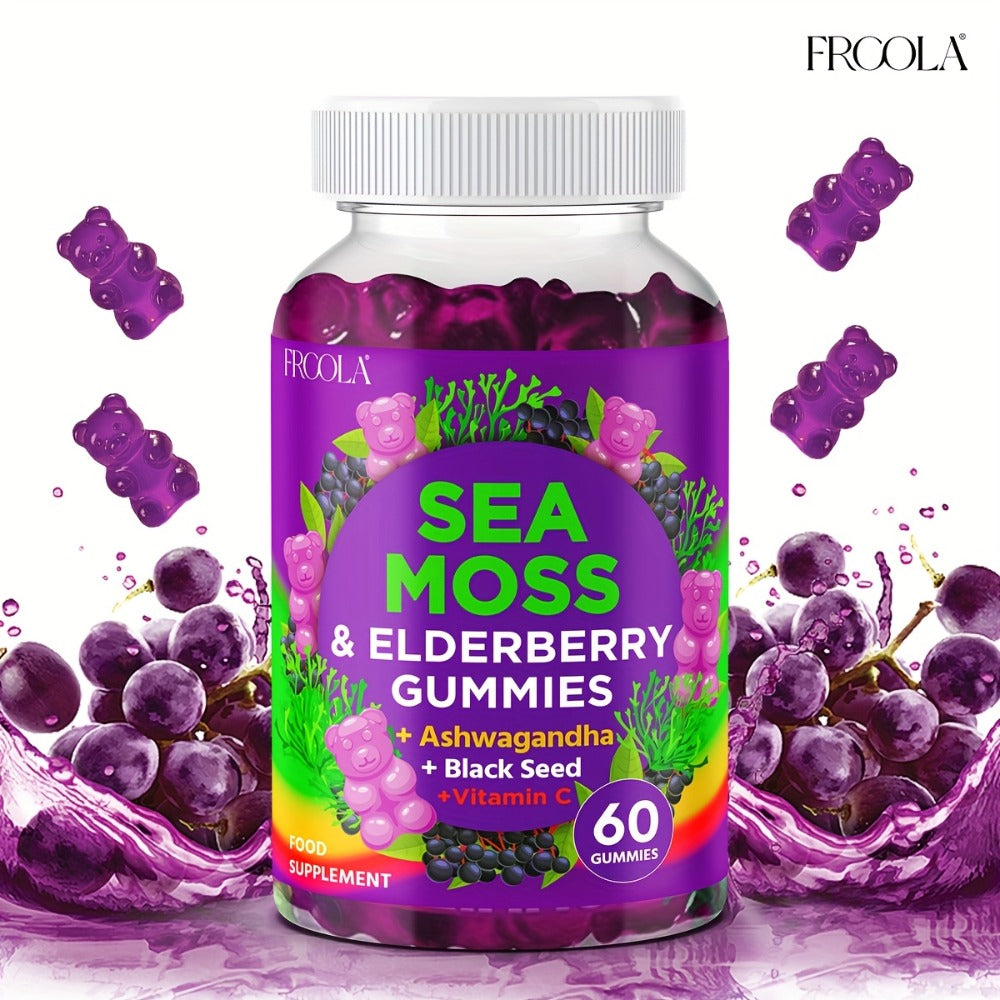 9-in-1 Sea Moss Gummies with Shilajit, Elderberry, Ginger, Turmeric, Ashwagandha & Black Seed Oil