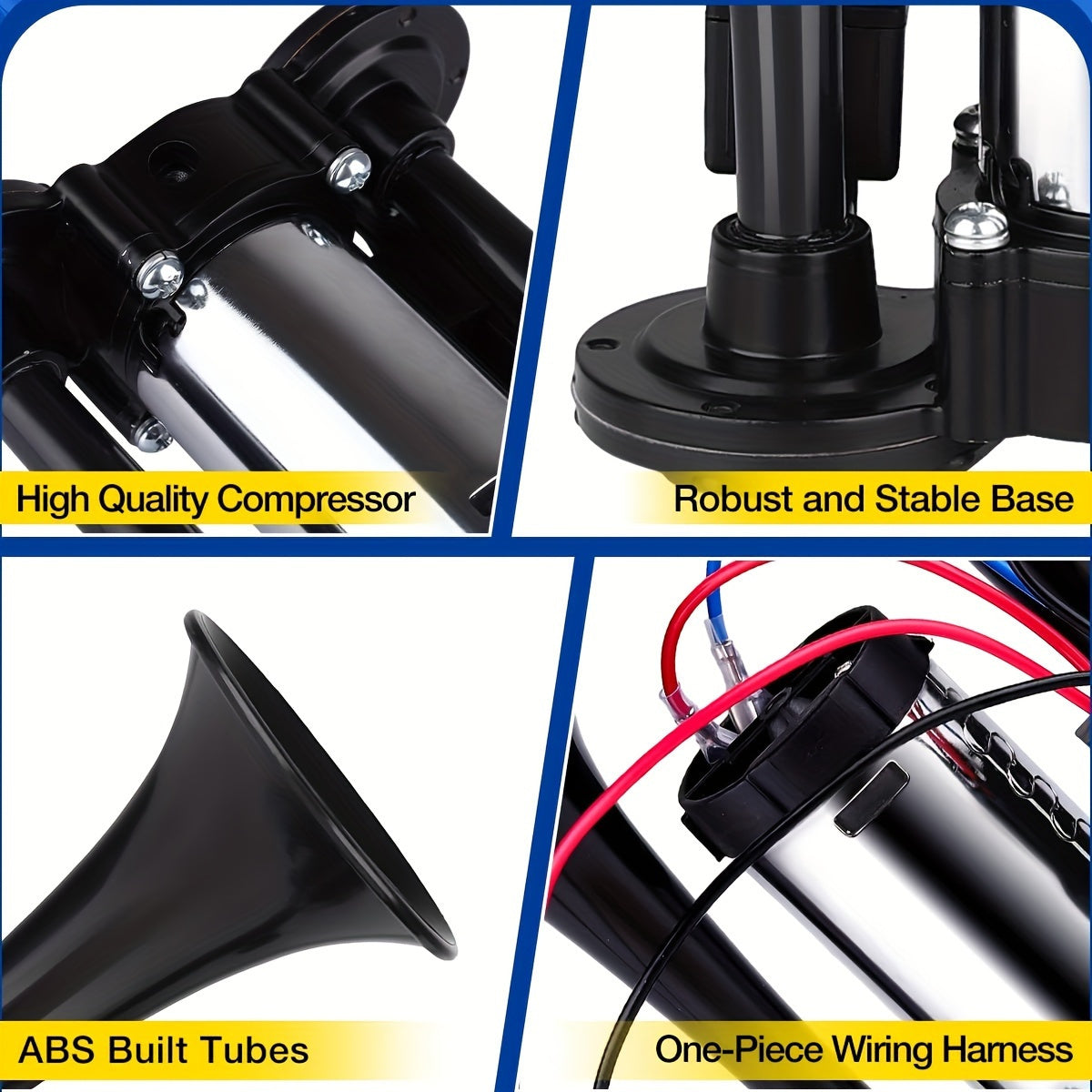Dual Air Horn Kit 12V/24V 105-137dB with Air Compressor – Super Loud Aluminum Alloy Trumpet Horn for Truck, Train, SUV, Motorcycle