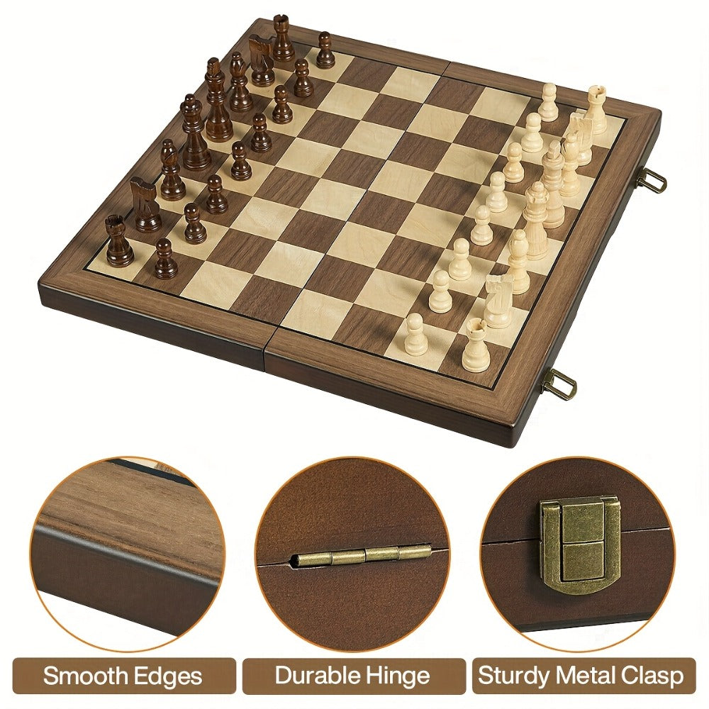 Magnetic Wooden Chess Set 15 Inch – Folding Portable Chessboard with Handmade Pieces, Tournament & Travel Chess Game for Adults Kids