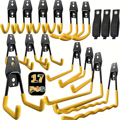 Garage Wall Hooks Storage Rack - Iron Utility Hooks for Power Tools, Ladders, Bikes, Ropes - Wall Mount Organizer for Garage