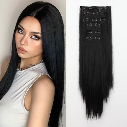 Clip In Hair Extensions 24 Inch for Women 6 Pieces 16 Clips – Heat Resistant Synthetic Hairpiece for Volume & Length