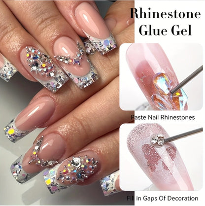 Nail Rhinestone Adhesive Gel 2pcs 0.34oz Clear Sticky Glue for 3D Nail Art Gems Charms Crystals Drill Jewelry
