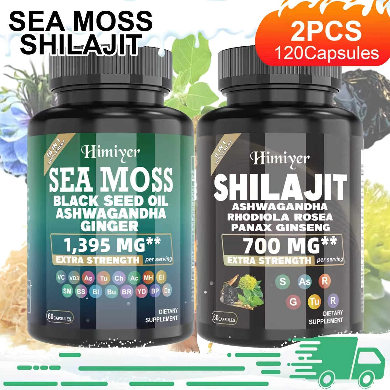 Dietary Supplement Sea Moss and Shilajit Capsule Bundle with Two- or Six-Piece available options
