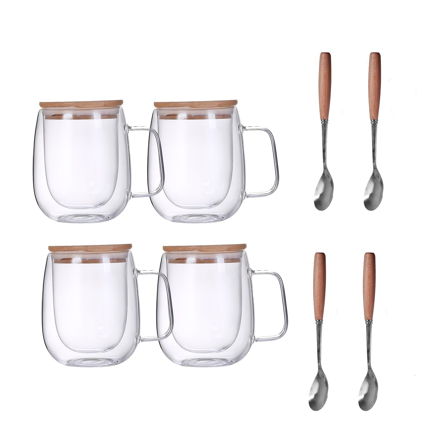 Coffee Cup Set 4 Piece 350ml 11.67oz with Lid and Spoon Durable Easy Clean for Coffee Milk Tea Juice Water Family Office Afternoon Tea