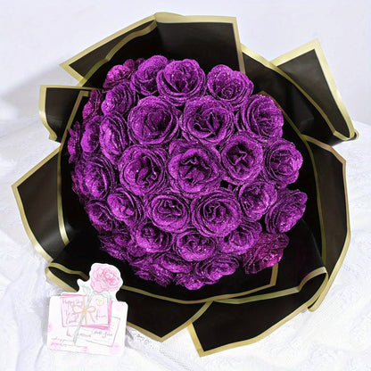 Artificial Flowers Glitter Rose Bouquet in 24 or 36-Piece Sets with Nine Sparkling Color Options