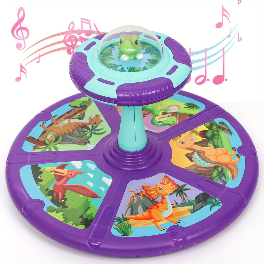 Dinosaur Sit and Spin Toy for Toddlers with Music & LED Flash Lights, 360° Spinning Seat Interactive Sensory Toy for Kids 18 Months+