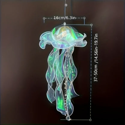 Five-Piece Illuminated Jellyfish Hanging Decoration Set with Translucent Crystal-Style Ribbons