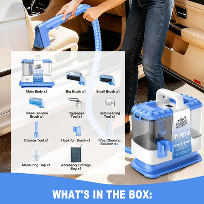 Portable Carpet Cleaner 25Kpa Upholstery Cleaner Machine with Dual Brush Heads Self-Cleaning for Entryways, Bedrooms and Living Spaces