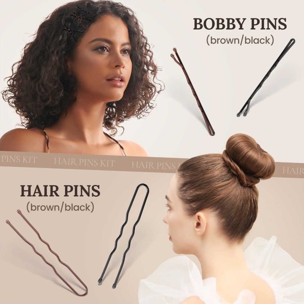 Hair Accessories 163-Piece Styling Set with Hair Ties, Nets, Bobby Pins and Snap Clips in Case