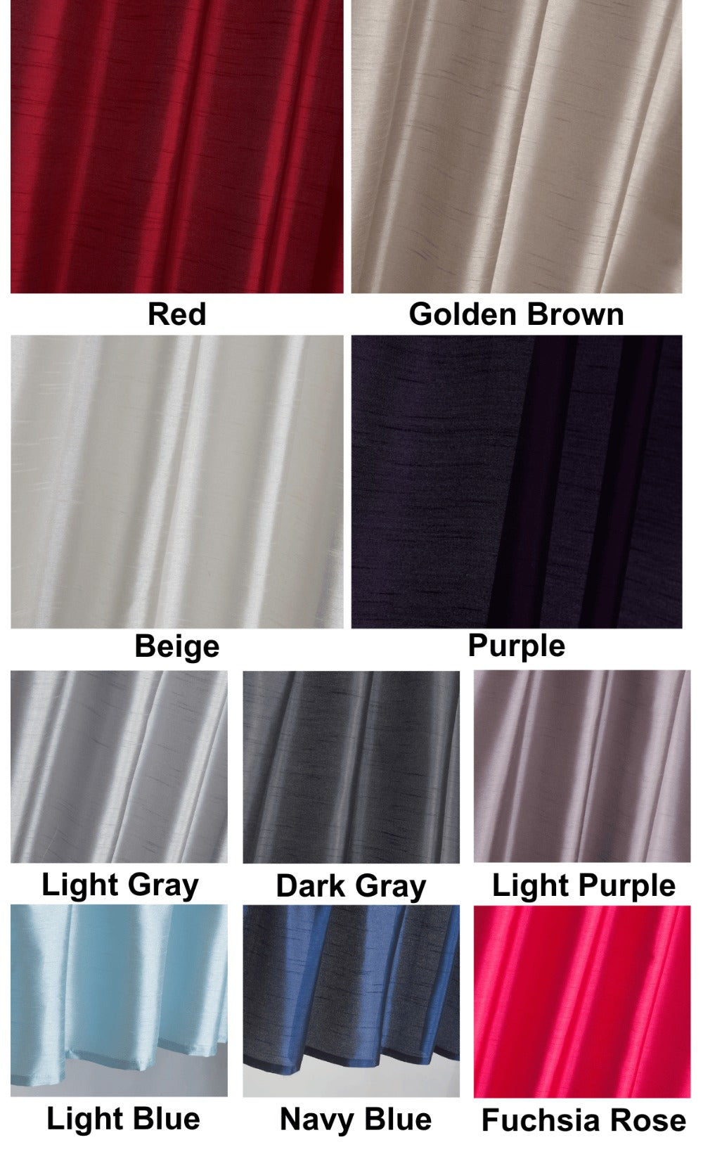 Three-Piece Faux Silk Window Curtain Set with Rod-Pocket Valance, Two 26 x 36-Inch Tiers and Eleven Colors