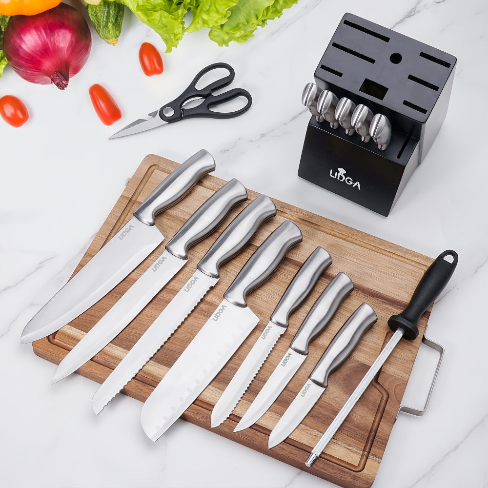 Stainless Steel Kitchen Knife Set Chef Knife Damascus Black Knife Block for Home Cooking, Dining and Outdoor Meals