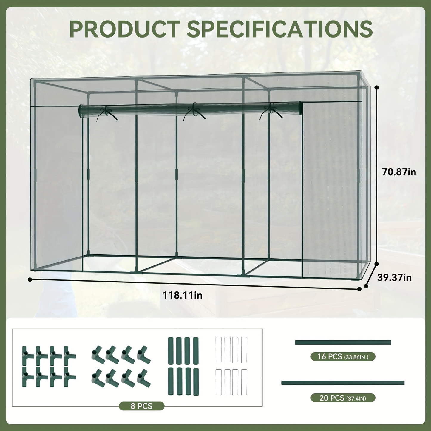 Plant Protection Tent Crop Cage with Zippered Door & Square Frame, Raised Garden Bed Cover Wind-Resistant for Outdoor Vegetables