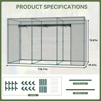 Plant Protection Tent Crop Cage with Zippered Door & Square Frame, Raised Garden Bed Cover Wind-Resistant for Outdoor Vegetables