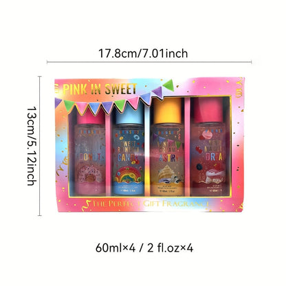 Women's Fragrance Gift Set - Body & Hair Perfume Spray 4-Piece Set 2 fl oz Each, Sweet Scent for Date Party & Gifting