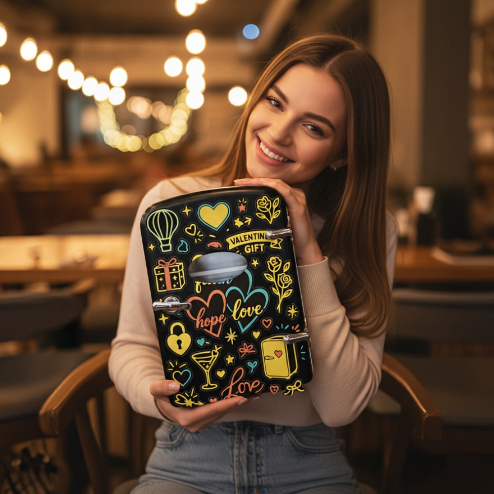 4-Liter Portable Mini Cooler and Warmer with Decorative Stickers, Carry Handle, Shelf and Black, Pink or Red Options