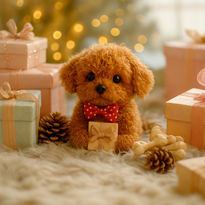 Electronic Plush Puppy Toy Walks Barks Wags Tail, Realistic Robotic Teddy Poodle Dog Stuffed Animal with Gift Box for Kids Toddlers