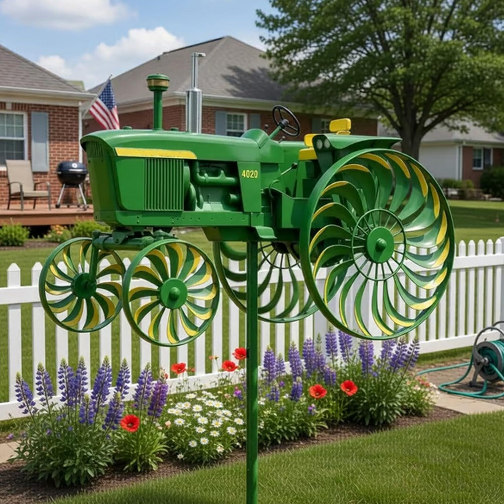 Garden Windmill Stake Tractor-Shaped | Rotating Wheels Pinwheel for Patio Yard Lawn Outdoor Sculpture Decor Gift