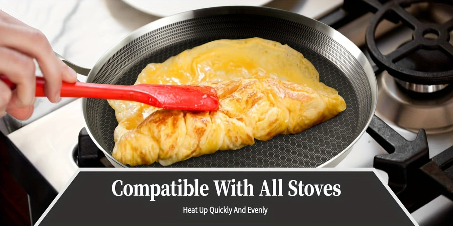 Stainless Steel Crepe Pan 11 Inch with Honeycomb Cooking Surface, Lid and Triple-Layer Base for Pancakes and Tortillas