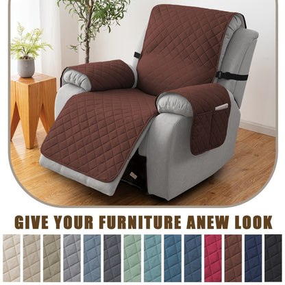 Diamond-Quilted One-Piece Recliner Chair Cover with Side Pocket, Buckle Strap and Eight Colors