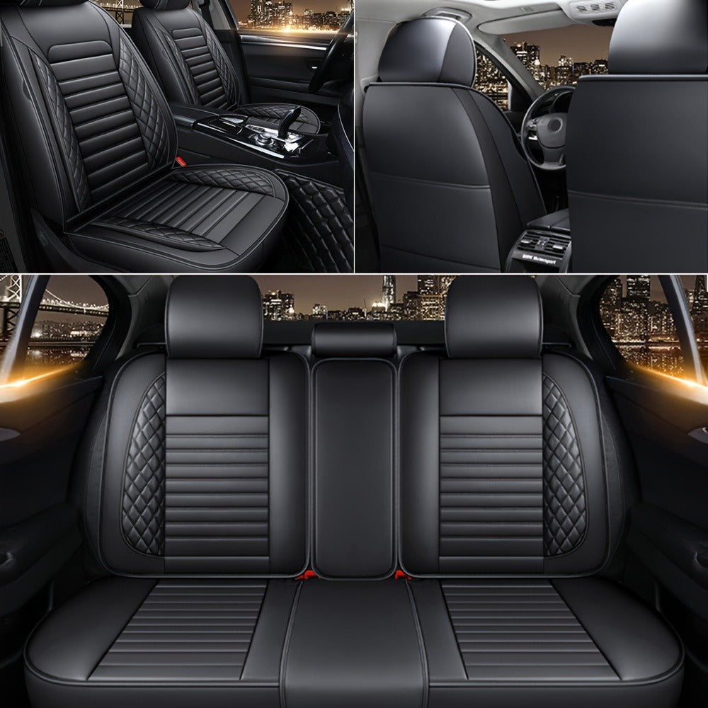 Car Seat Covers 5-Seat PU Leather Set with Front Storage Pocket, Armrest Piece and Eight Colors