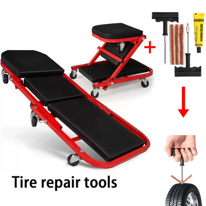 Mechanic Creeper 36-Inch Z-Crawl Folding – Adjustable Load Board, 6-Wheel 2.5" Rolling Garage Repair Seat