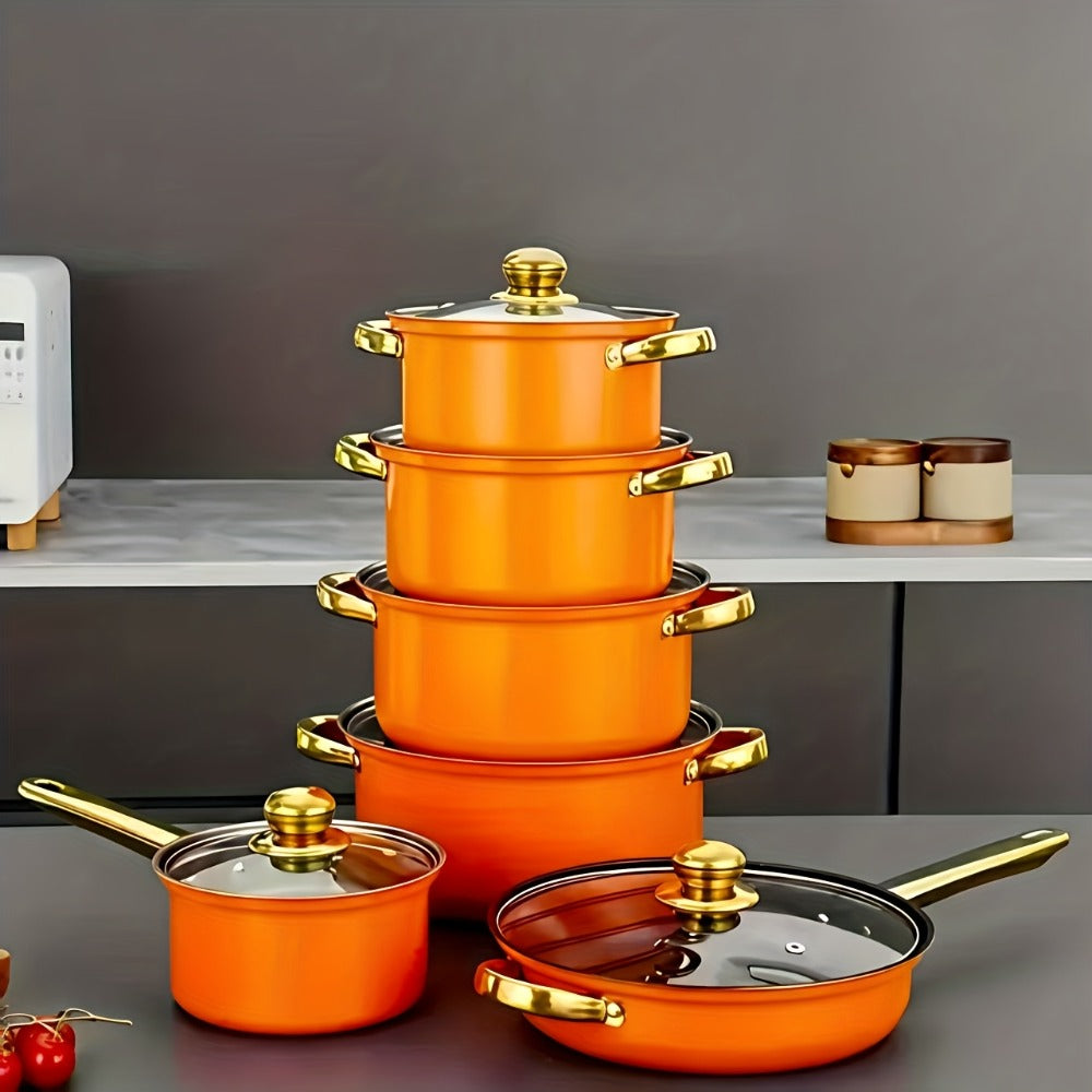 Non-Stick Cookware Set Pots and Pans 10 & 12 Piece, Heat-Resistant Frying Pan, Saucepan & Stewpot