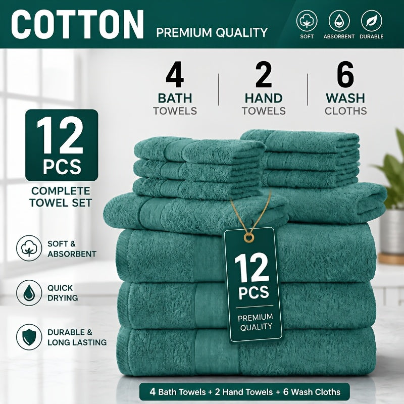 Towel Set 12 or 24 Piece Cotton Collection with Bath, Hand and Washcloth Formats in Seven Colors