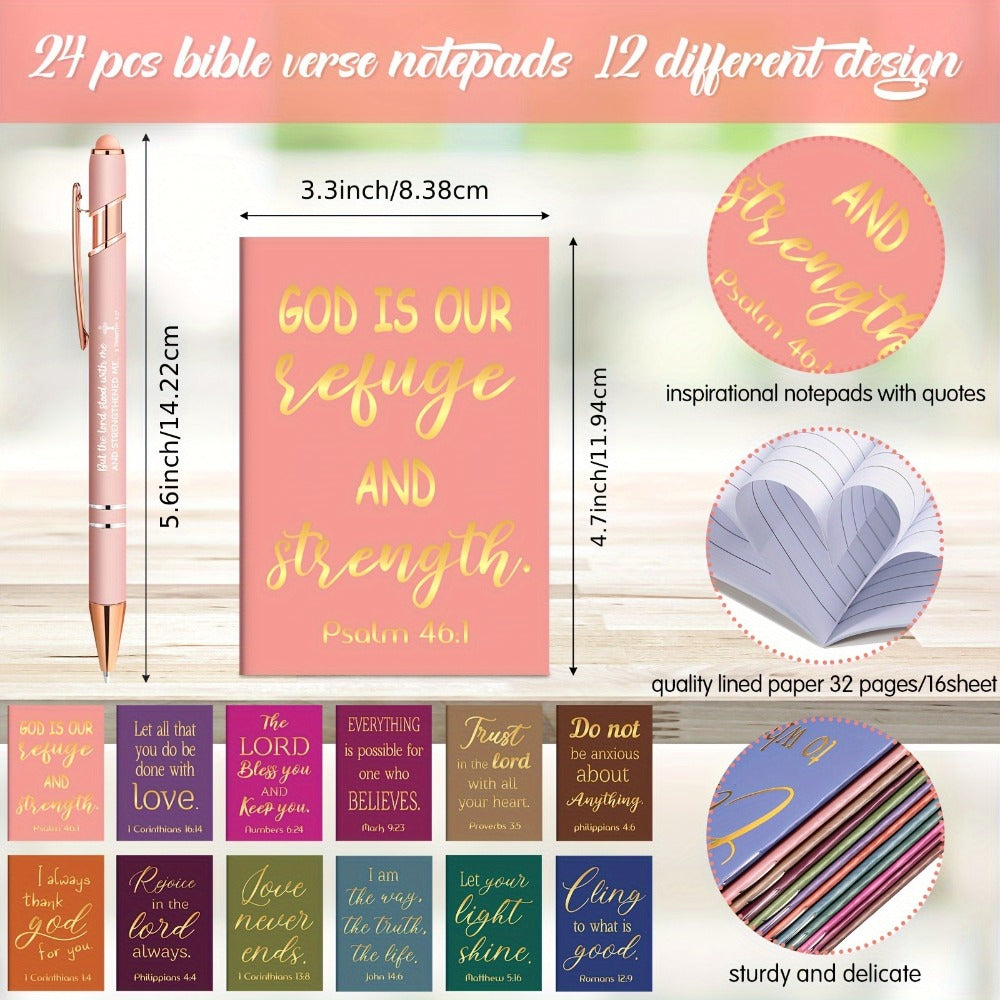 Christian Gifts Bulk Set 72pcs | Inspirational Religious Notebooks Ballpoint Pens Verse Keychains – Bible Quote Party Favors for Church
