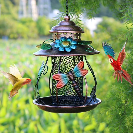 Wild Bird Feeder, Iron Mesh Hanging Dragonfly Butterfly Garden Patio for Garden, Yard and Pest Management