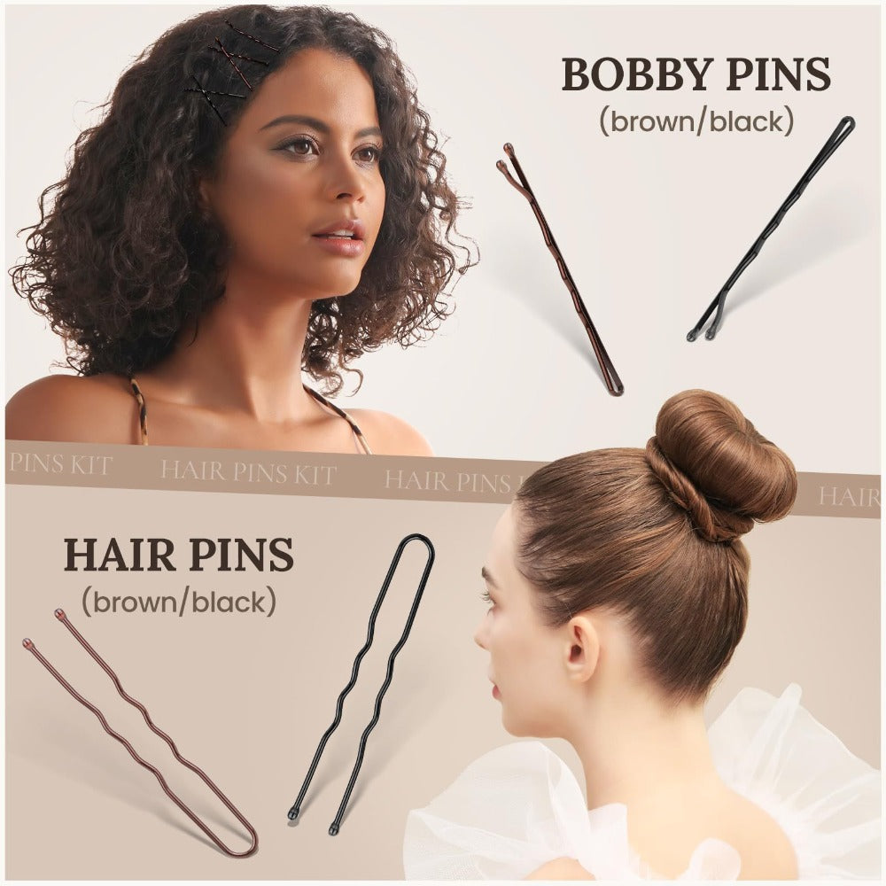 Hair Accessories 163-Piece Styling Set with Hair Ties, Nets, Bobby Pins and Snap Clips in Case