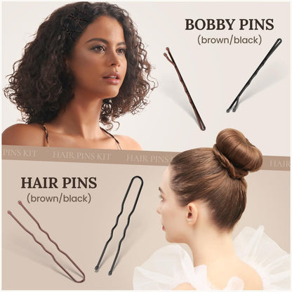 Hair Accessories 163-Piece Styling Set with Hair Ties, Nets, Bobby Pins and Snap Clips in Case