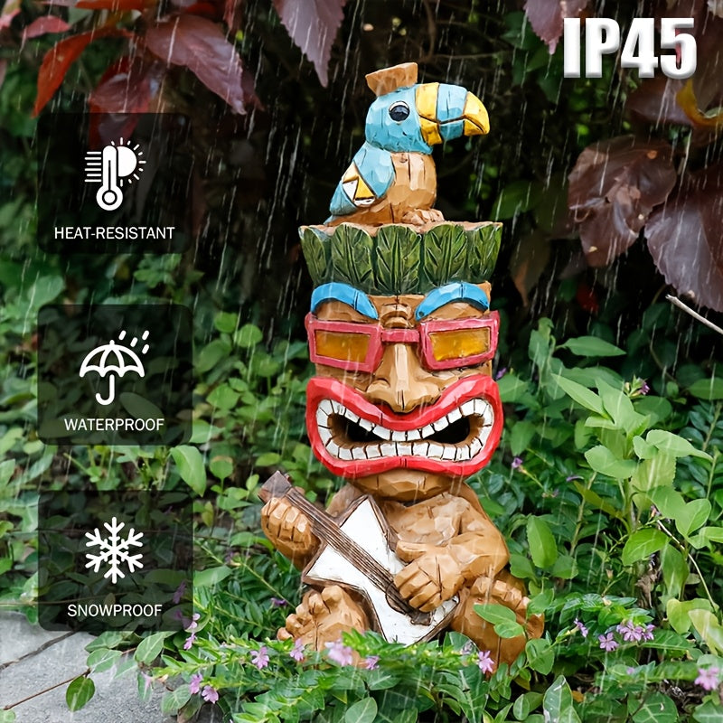 Hawaiian Tiki Statue Standing Resin Totem Pole, Woodcarving Tribal Figure Outdoor Decor for Terrace Bar Party Unique Gift