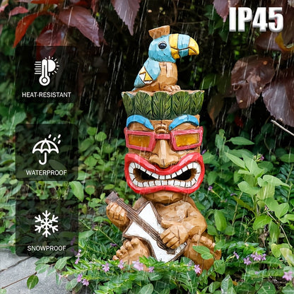 Hawaiian Tiki Statue Standing Resin Totem Pole, Woodcarving Tribal Figure Outdoor Decor for Terrace Bar Party Unique Gift