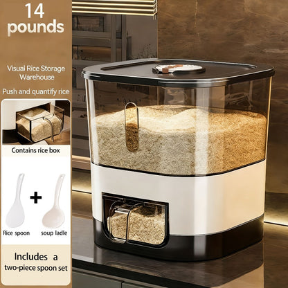 Airtight Rice Container with Measuring Cup, Large Moisture-Proof Rice Dispenser for Rice, Grains