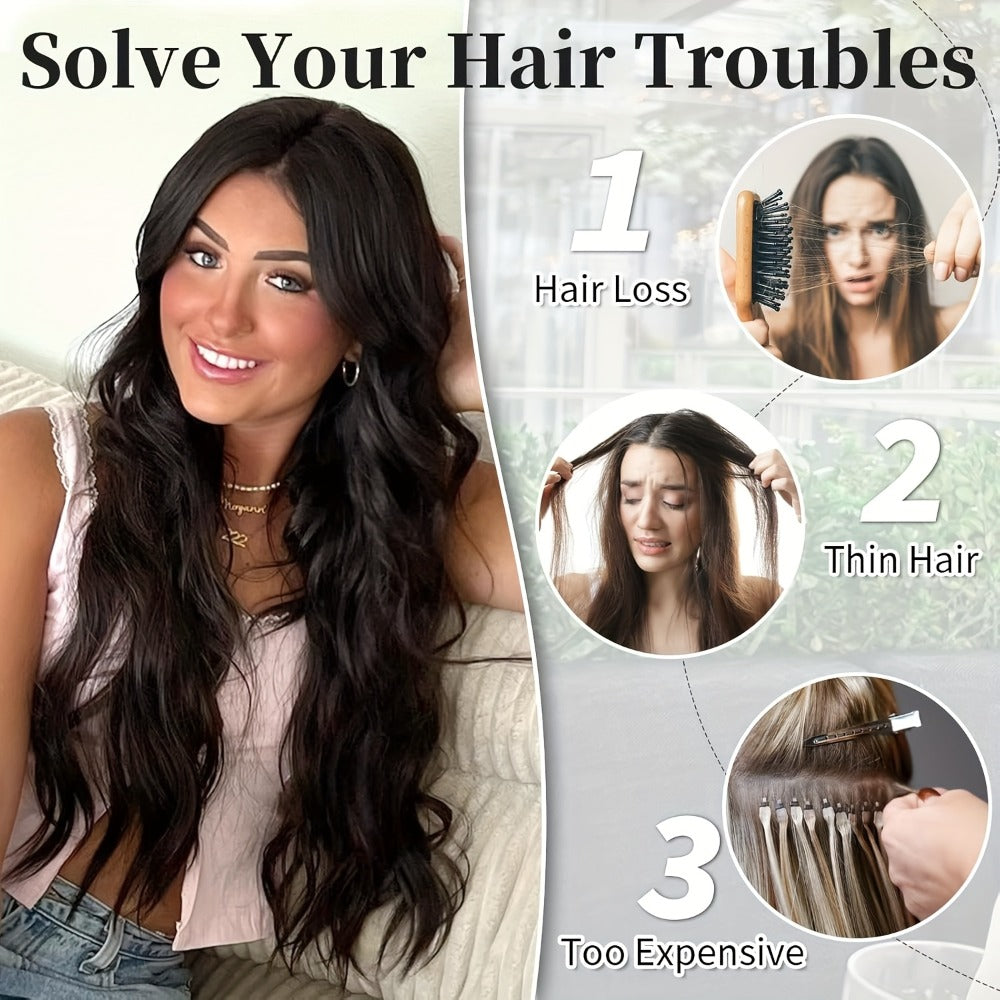 Invisible Wire Hair Extensions 22 Inch for Women – Transparent Fish Line 4 Clips Long Wavy Hairpiece for Thin Fine Hair