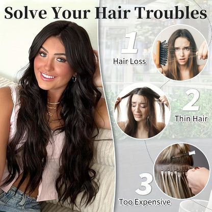 Invisible Wire Hair Extensions 22 Inch for Women – Transparent Fish Line 4 Clips Long Wavy Hairpiece for Thin Fine Hair