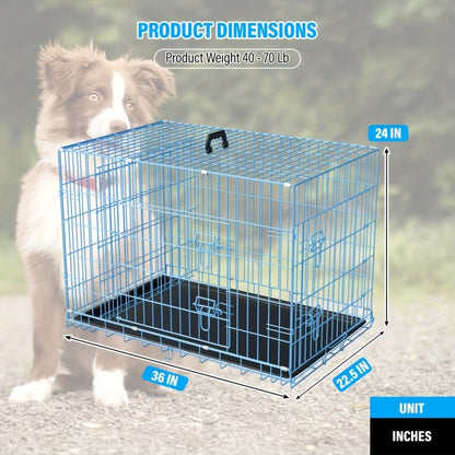 Dog Crate Foldable Metal Wire Dog Cage with Divider Panel & Leak-Proof Tray – Indoor Outdoor Dog Kennel for Small Medium Dogs