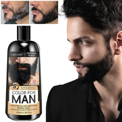 Hair Dye Shampoo, YANYUTONG Men's Beard and Hair Bottle in Black, Brown or Chestnut Brown Options