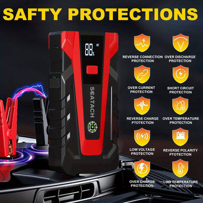 12V Jump Starter with Scatach-011 Base Model or Q27B Start-and-Inflation Package, Digital Display and Clamps