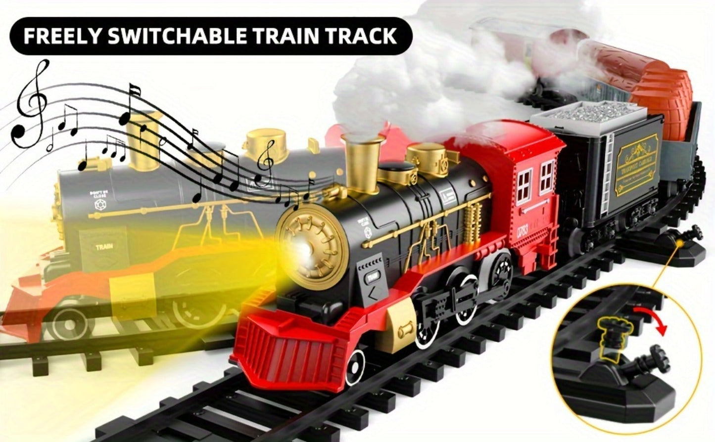 Christmas Train Set for Kids, 43PCS Electric Train Toy with Smoke, Lights & Sound, 6 Cars & 28 Tracks