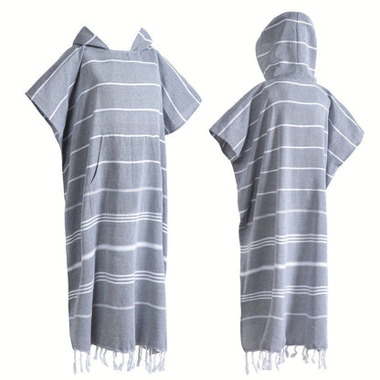Hooded Beach Poncho Turkish Cotton Sandproof - Wearable Surf Changing Towel Thin Bathrobe, S & L