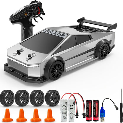 Remote Control Car, DeLorean-Style 1:24 4WD Drift Model with LED Lights, Racing Tires and Two Color Options