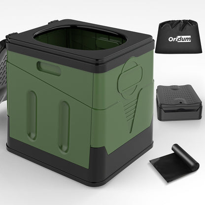 Portable Folding Camping Toilet with Carry Bag & 12 Waste Bags – Ventilated Easy-Clean Commode for Camping, Hiking, Boating, Road Trips