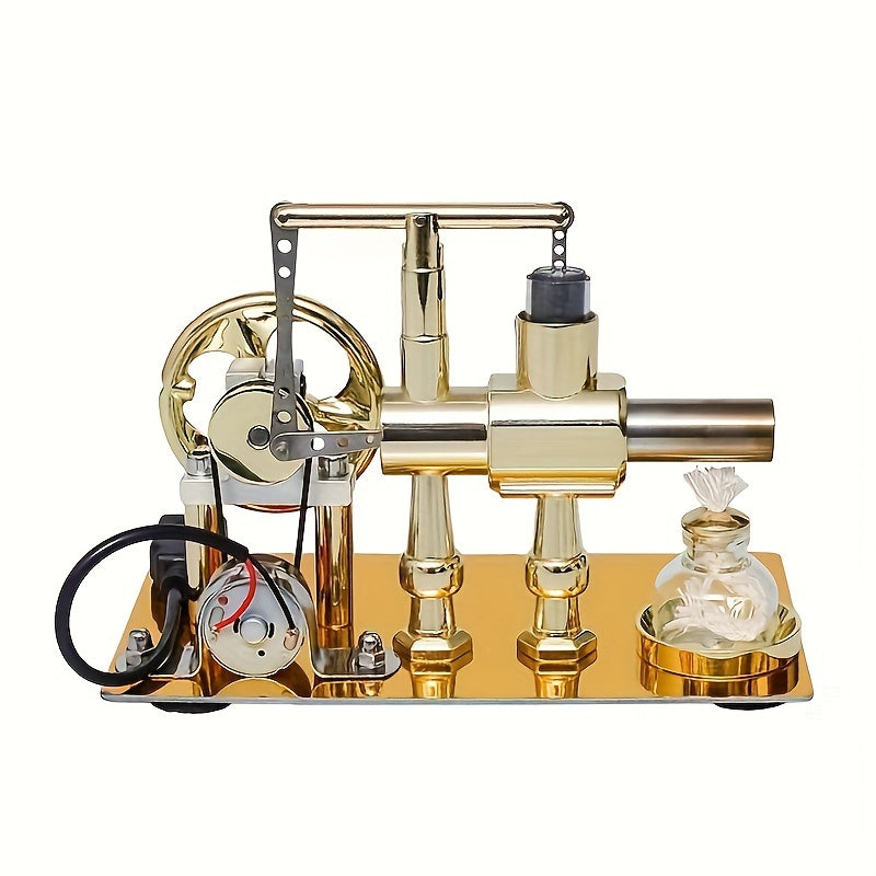 Stirling Engine Generator Kit Single Cylinder Stainless Steel, Real Working Heat Engine Model Generates Electricity