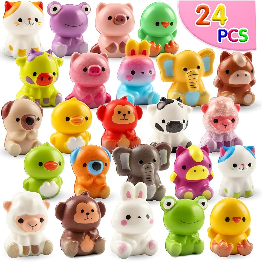 Cute Animal Toys 24 Pcs, Mini Kawaii Animal Squeeze Toys for Kids Birthday Party Favors, Classroom Prizes